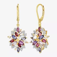 Womens Genuine Purple Amethyst 18K Gold Over Silver Drop Earrings