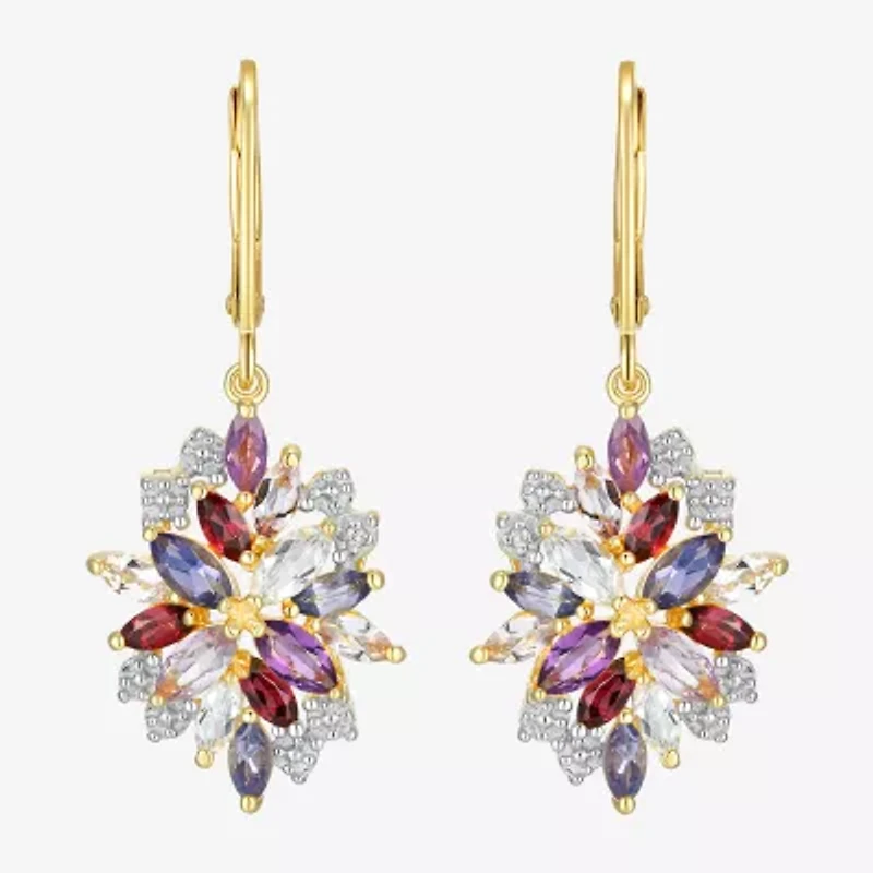 Womens Genuine Purple Amethyst 18K Gold Over Silver Drop Earrings