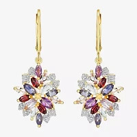 Womens Genuine Purple Amethyst 18K Gold Over Silver Drop Earrings