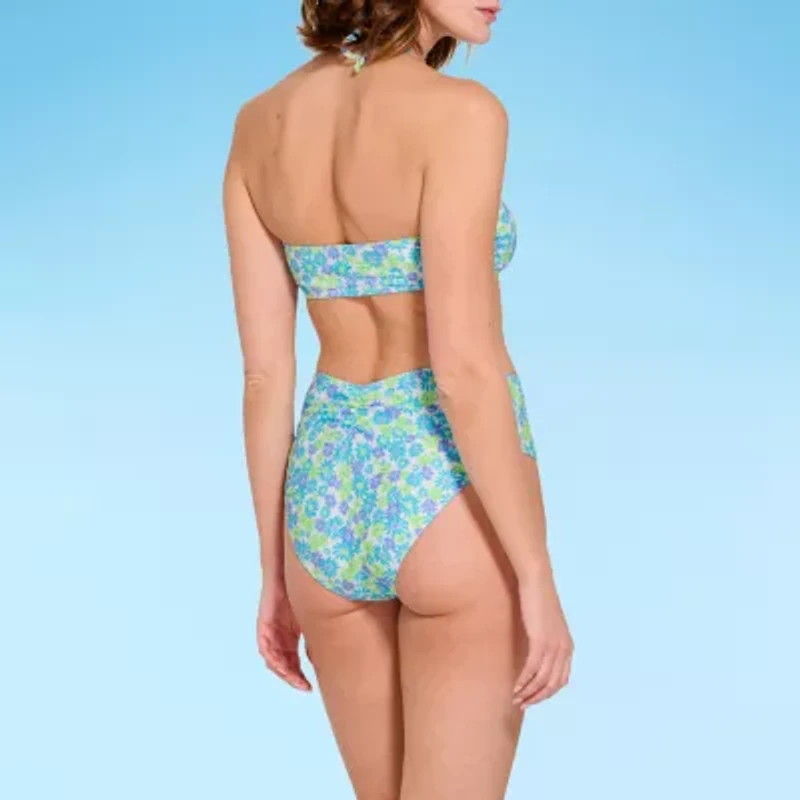 Decree Womens Adjustable Straps Floral Juniors Bandeau Bikini Swimsuit Top