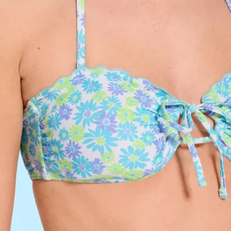 Decree Womens Adjustable Straps Floral Juniors Bandeau Bikini Swimsuit Top