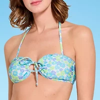 Decree Womens Adjustable Straps Floral Juniors Bandeau Bikini Swimsuit Top
