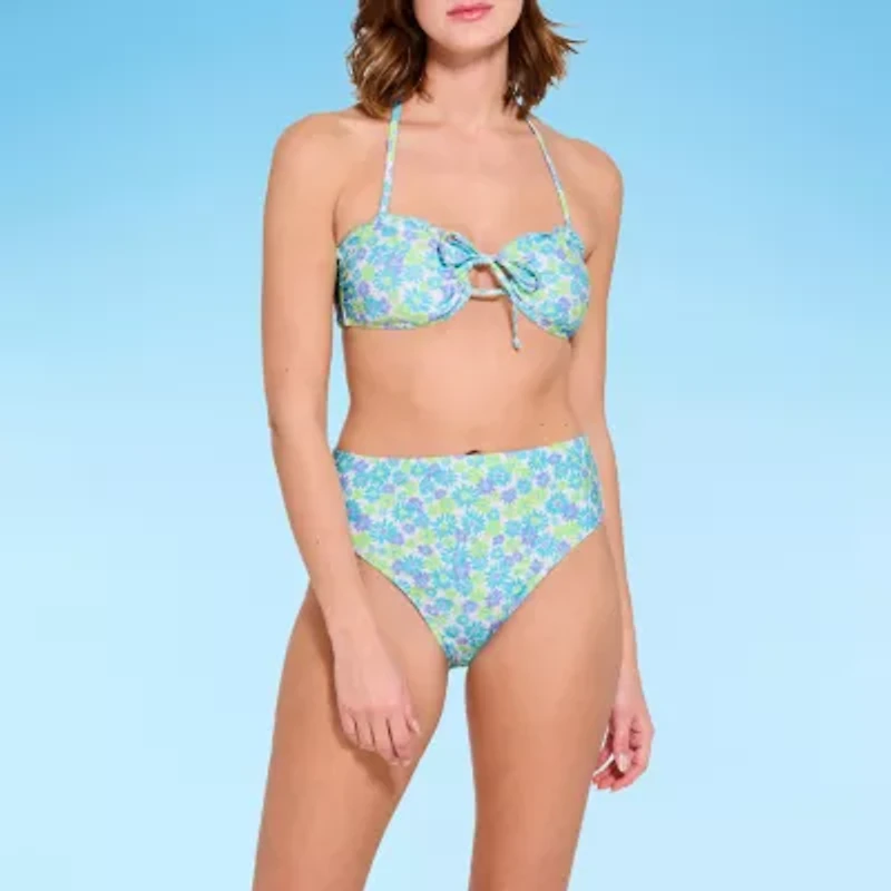 Decree Womens Adjustable Straps Floral Juniors Bandeau Bikini Swimsuit Top