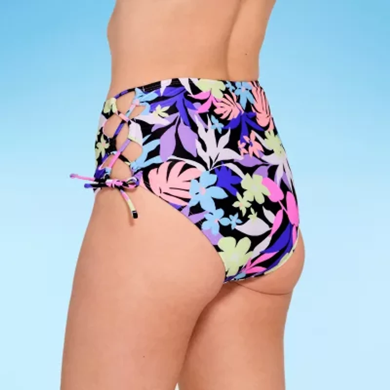 Decree Womens Tropical High Waist Hipster Bikini Swimsuit Bottom Juniors