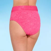 Decree Womens Lined Textured Juniors High Waist Bikini Swimsuit Bottom