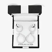 Womens White Crystal Sterling Silver 2 Pair Earring Set