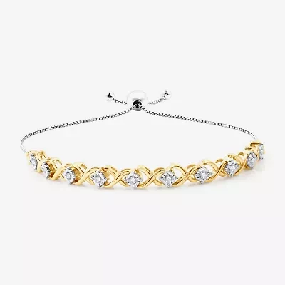 Womens 1/4 CT. T.W. Lab Grown White Diamond 14K Two Tone Gold Over Silver Sterling Bolo Bracelet
