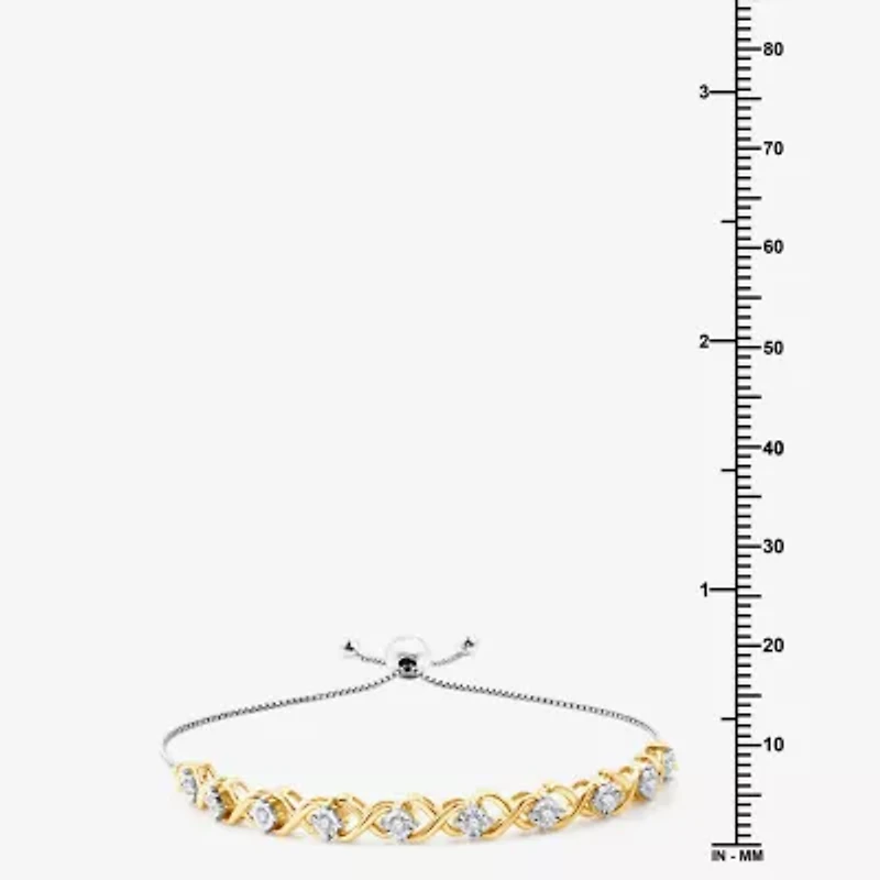 Womens 1/4 CT. T.W. Lab Grown White Diamond 14K Two Tone Gold Over Silver Sterling Bolo Bracelet