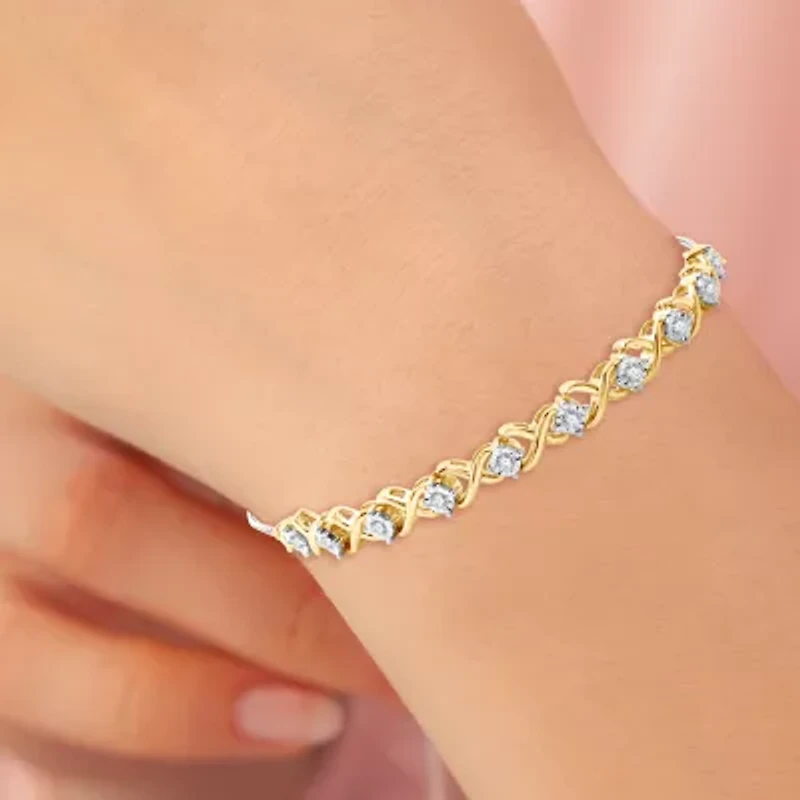 Womens 1/4 CT. T.W. Lab Grown White Diamond 14K Two Tone Gold Over Silver Sterling Bolo Bracelet