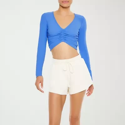 Forever 21 Womens V Neck Long Sleeve Active Juniors Crop Top