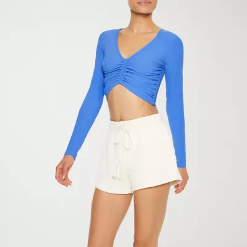Forever 21 Womens V Neck Long Sleeve Active Juniors Crop Top