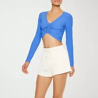 Forever 21 Womens V Neck Long Sleeve Active Juniors Crop Top