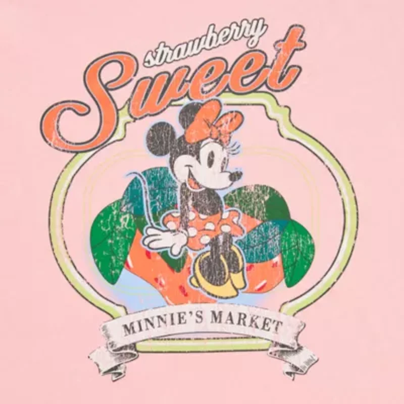 Minnie Mouse Strawberry Market Boyfriend Tee Womens Crew Neck Short Sleeve Regular Fit Minnie Mouse Juniors Graphic T-Shirt