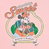 Minnie Mouse Strawberry Market Boyfriend Tee Womens Crew Neck Short Sleeve Regular Fit Minnie Mouse Juniors Graphic T-Shirt