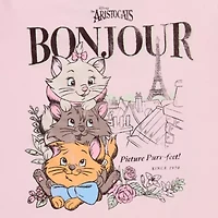 Disney The Aristocats Bonjour Semi Fit Womens Crew Neck Short Sleeve Fitted Juniors Graphic T-Shirt