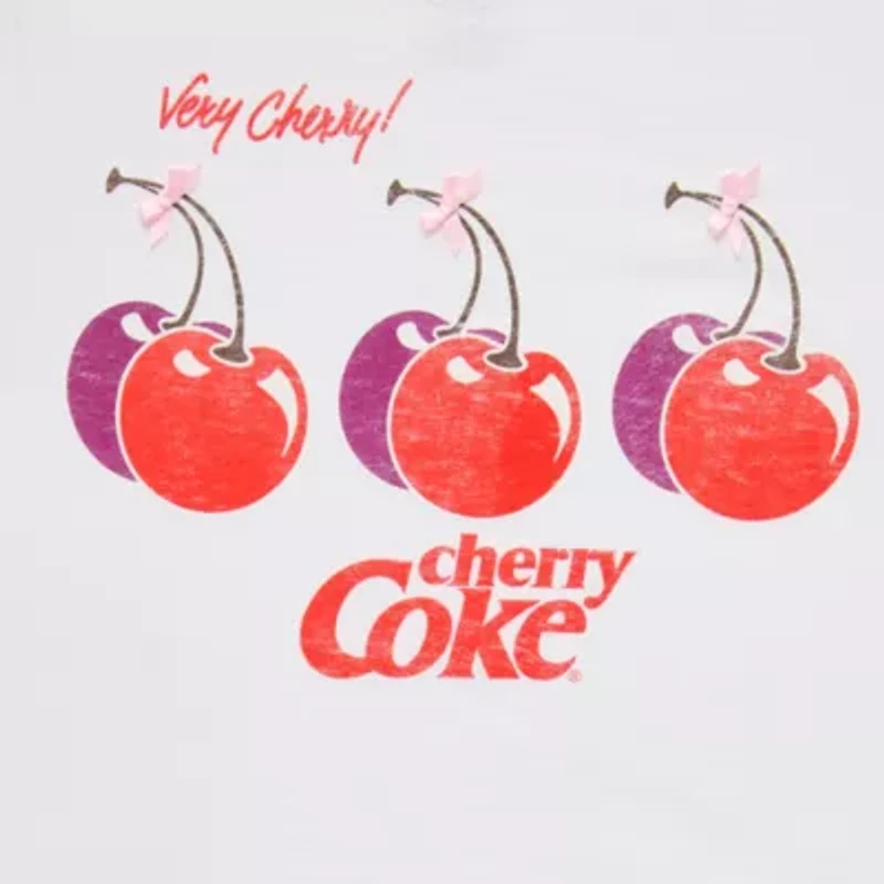 Cherry Coke Bows Ringer Semi Fit Tee Womens Crew Neck Short Sleeve Fitted Juniors Graphic T-Shirt