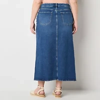 a.n.a Womens Plus High Rise Long Denim Skirt