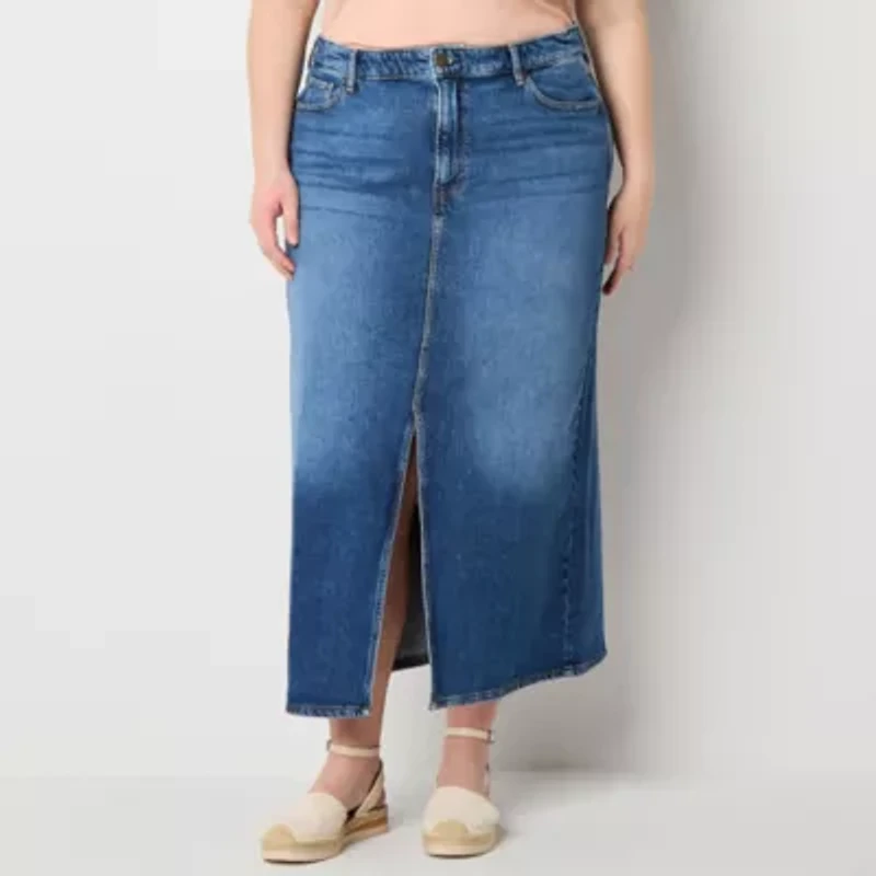 a.n.a Womens Plus High Rise Long Denim Skirt