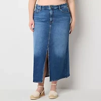 a.n.a Womens Plus High Rise Long Denim Skirt