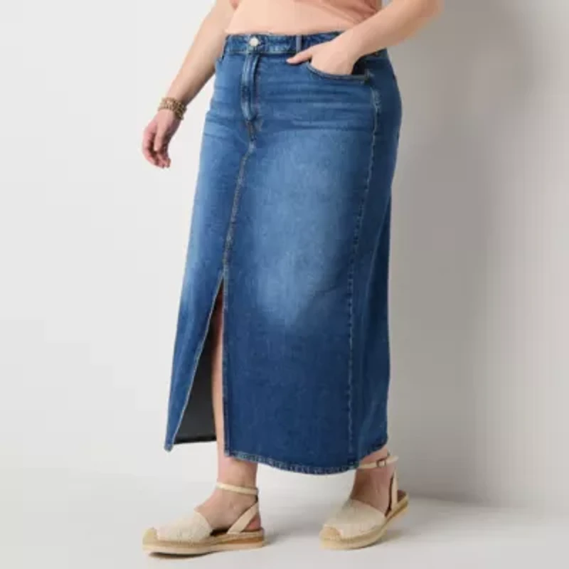 a.n.a Womens Plus High Rise Long Denim Skirt