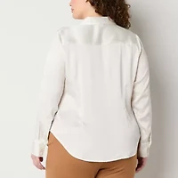 Worthington Womens Long Sleeve Plus Blouse