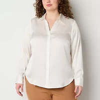 Worthington Womens Long Sleeve Plus Blouse