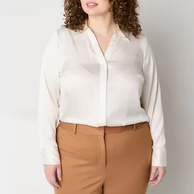 Worthington Womens Long Sleeve Plus Blouse