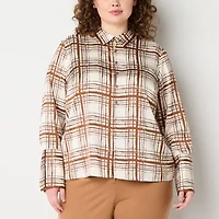 Worthington Womens Long Sleeve Cuffed Fitted Plus Button-Down Shirt