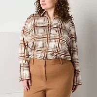 Worthington Womens Long Sleeve Cuffed Fitted Plus Button-Down Shirt