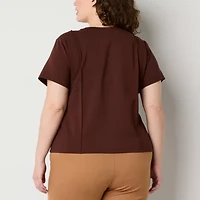Worthington Womens Crew Neck Short Sleeve Plus T-Shirt
