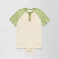 Thereabouts Little & Big Kid Boys Bodysuit Closure Easy-on + Easy-off Adaptive Henley Neck Short Sleeve