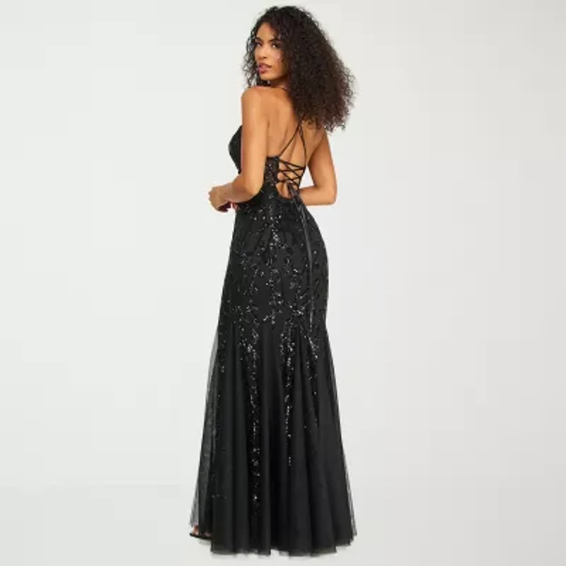 B. Smart Womens Juniors Sleeveless Sequin Scroll Bodycon Dress