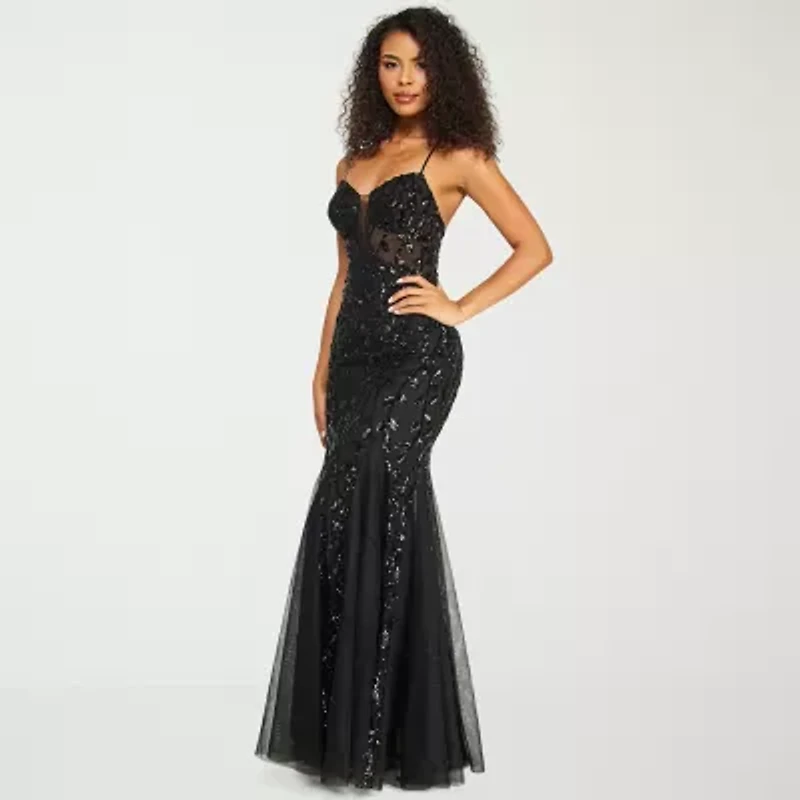 B. Smart Womens Juniors Sleeveless Sequin Scroll Bodycon Dress