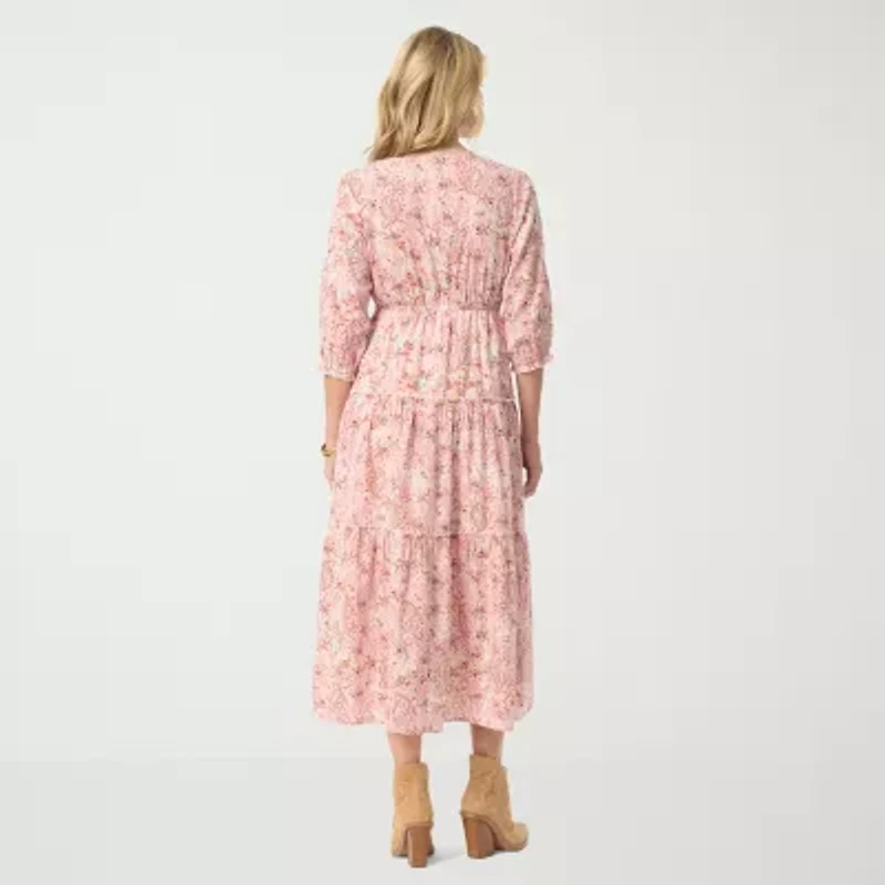 JS Jessica Simpson Womens Long Sleeve Paisley A-Line Dress