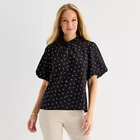 Liz Claiborne Womens Mock Neck Short Sleeve Blouse