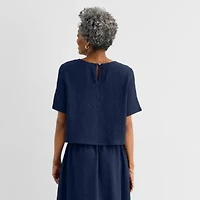 Liz Claiborne Womens Crew Neck Short Sleeve Blouse