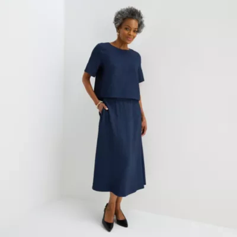 Liz Claiborne Womens Crew Neck Short Sleeve Blouse