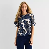Liz Claiborne Womens Round Neck Short Sleeve Blouse