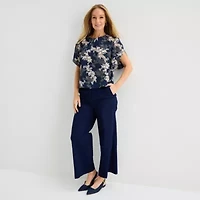 Liz Claiborne Womens Round Neck Short Sleeve Blouse