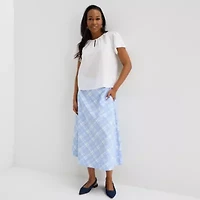 Liz Claiborne Womens Crew Neck Short Sleeve Embroidered Blouse