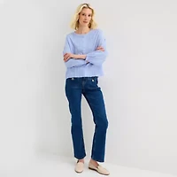 Liz Claiborne Womens Crew Neck Bishop Long Sleeve Regular Fit Button-Down Shirt
