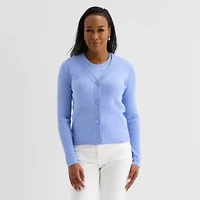 Liz Claiborne Womens V Neck Long Sleeve Button Cardigan