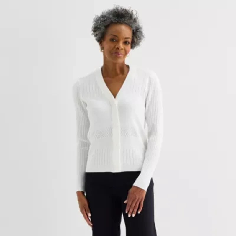 Liz Claiborne Womens V Neck Long Sleeve Button Cardigan