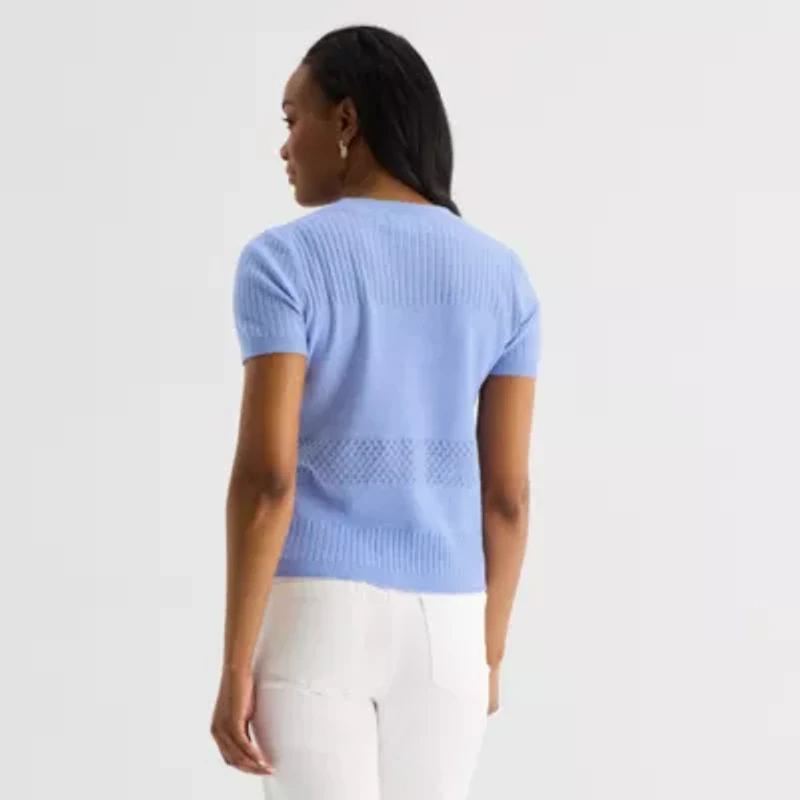 Liz Claiborne Womens Crew Neck Short Sleeve Pullover Sweater