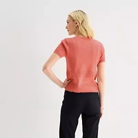 Liz Claiborne Womens Crew Neck Short Sleeve Pullover Sweater