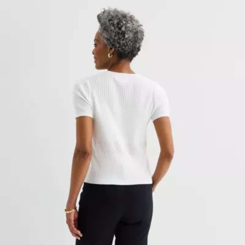 Liz Claiborne Womens Crew Neck Short Sleeve Pullover Sweater