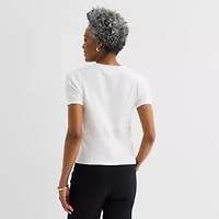 Liz Claiborne Womens Crew Neck Short Sleeve Pullover Sweater