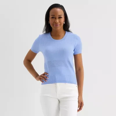 Liz Claiborne Womens Crew Neck Short Sleeve Pullover Sweater