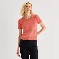 Liz Claiborne Womens Crew Neck Short Sleeve Pullover Sweater