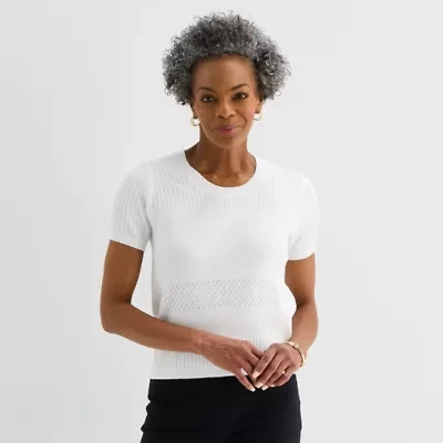 Liz Claiborne Womens Crew Neck Short Sleeve Pullover Sweater